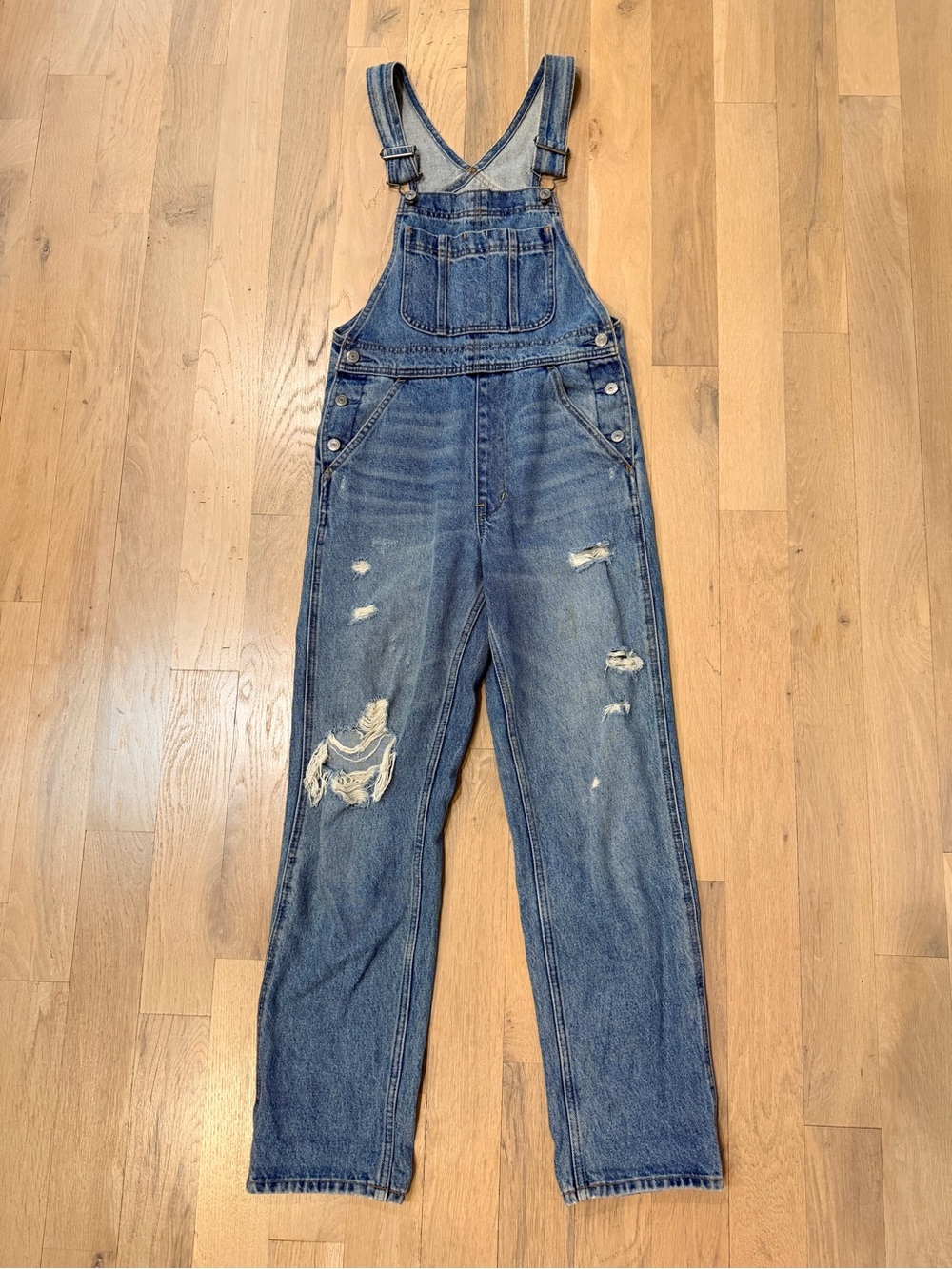 Abercrombie Blue Denim Distressed Overalls